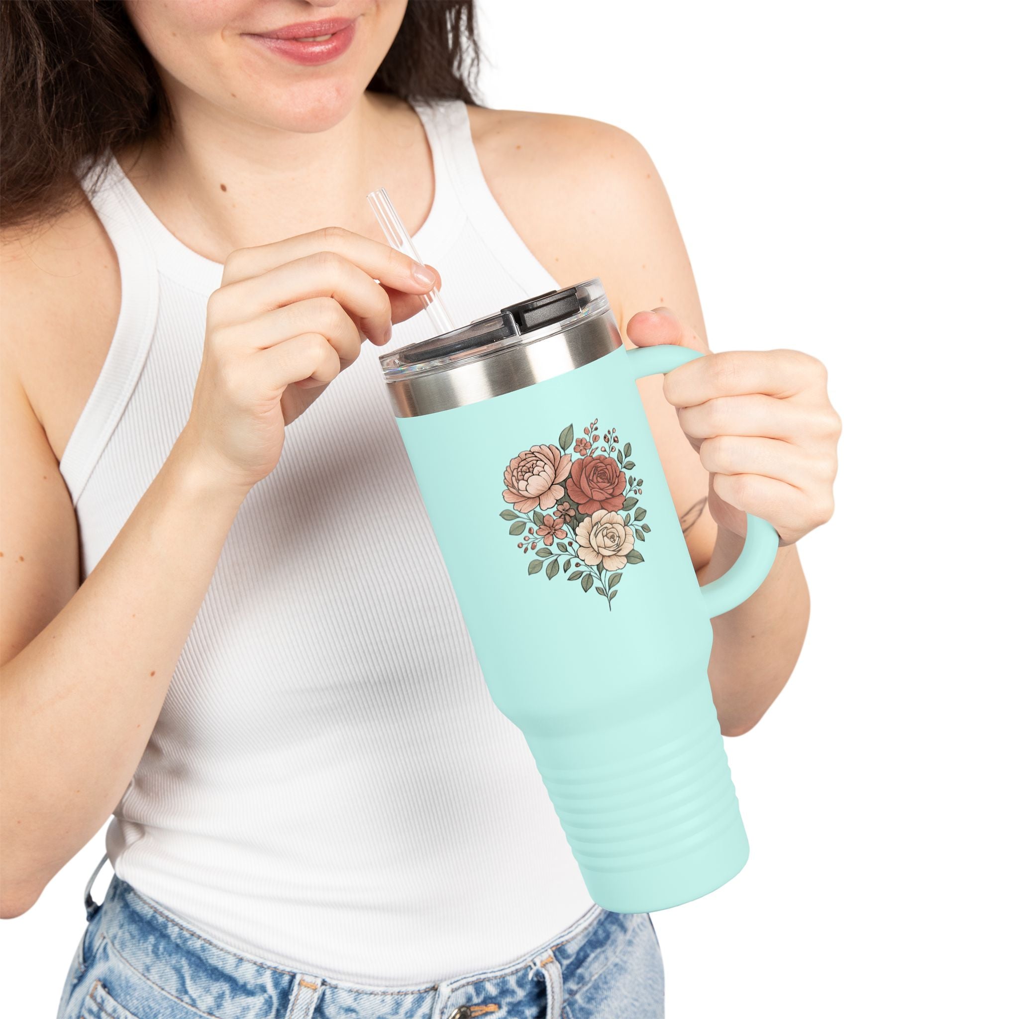 Floral Insulated Travel Mug - 40oz Reusable Drinkware for Coffee Lovers