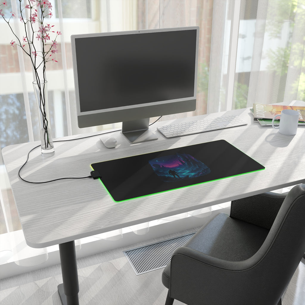 LED Gaming Mouse Pad with Cosmic Landscape Design | Gamer Accessories, Desk Decor, Office Gift, Unique Gaming Setup, LED Light