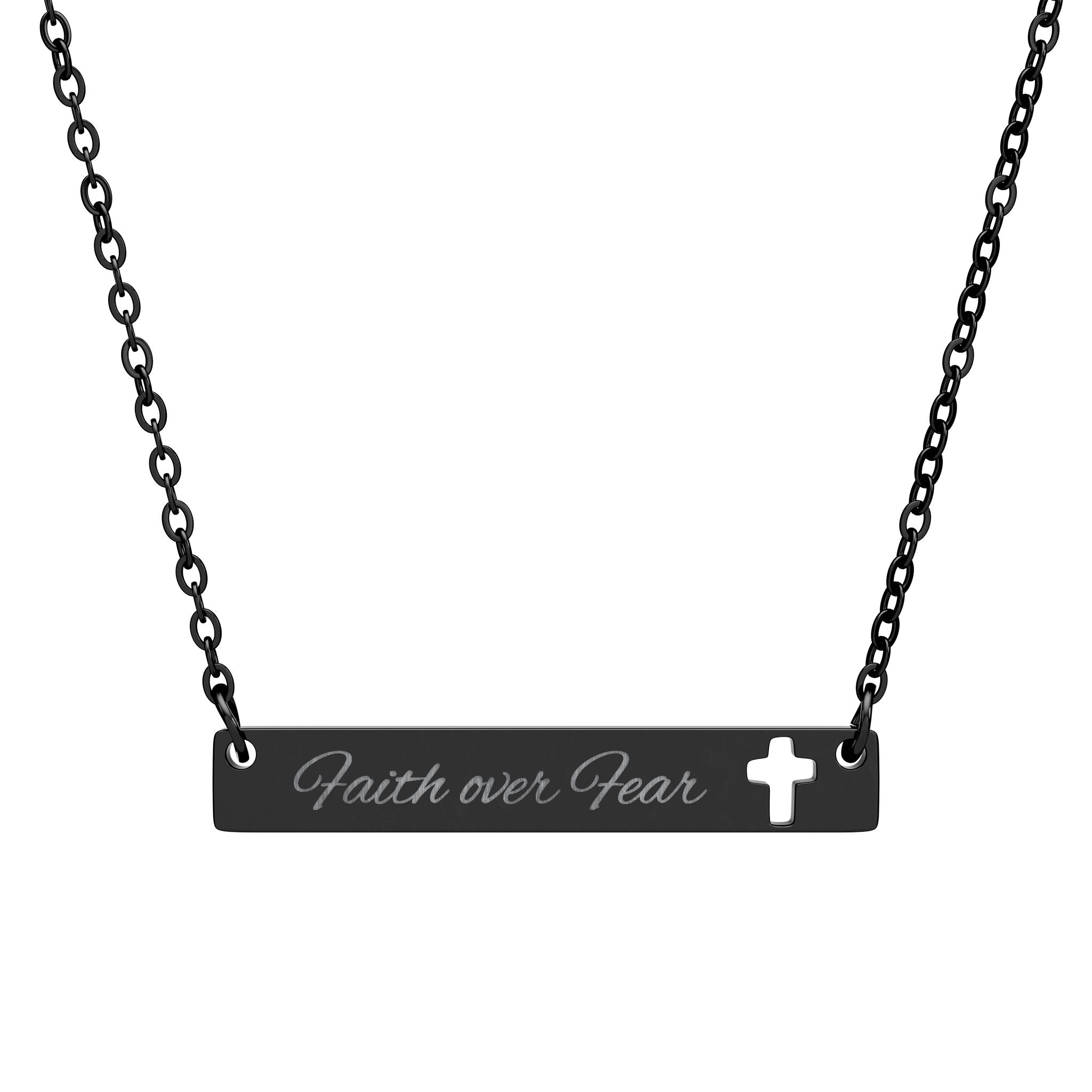 Engraved Cross Bar Necklace - Faith over Fear, Christian Jewelry, Personalized Gifts, Minimalist Accessories, Inspirational Necklaces