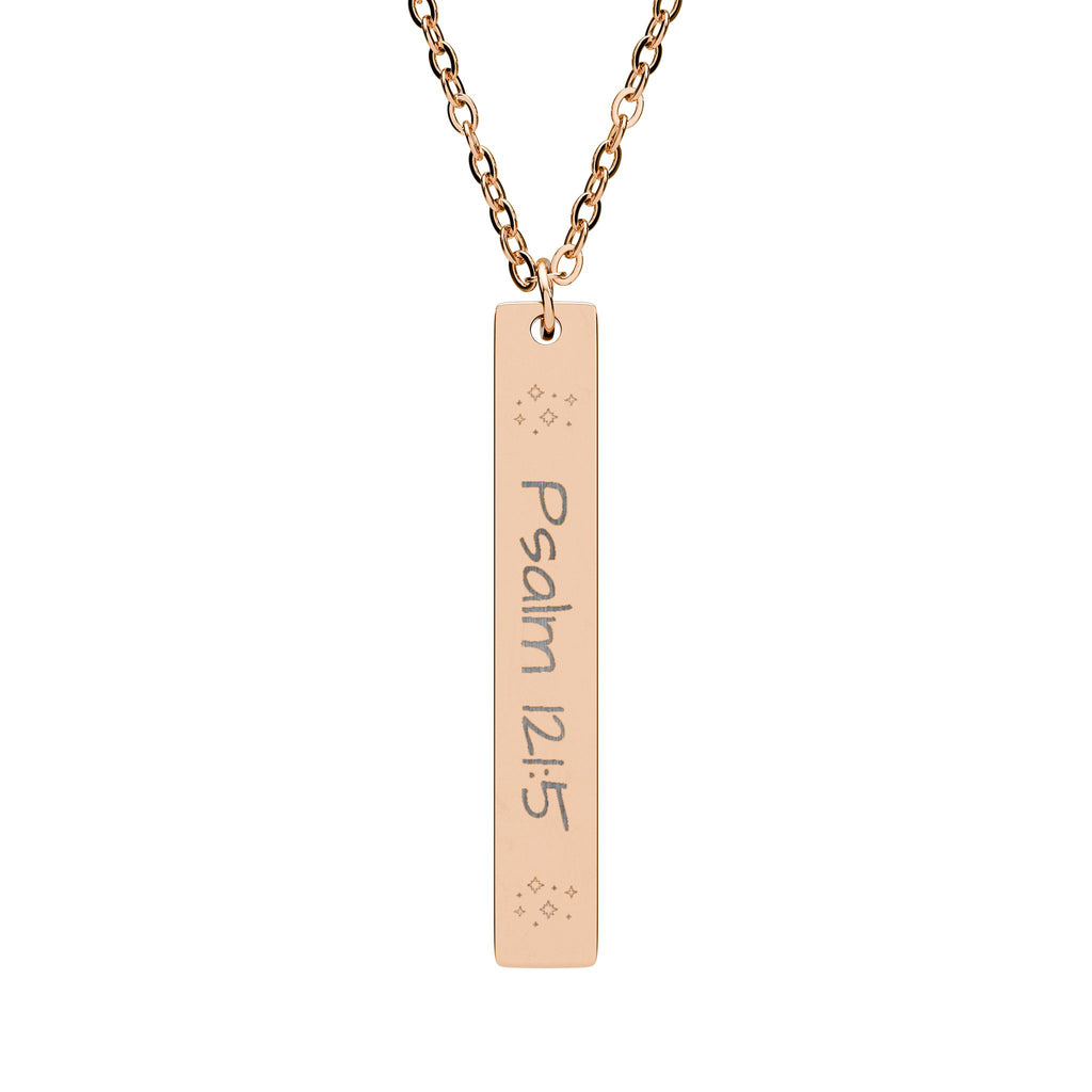 Psalm 121:5 Engraved Vertical Bar Necklace — Inspirational Scripture Pendant