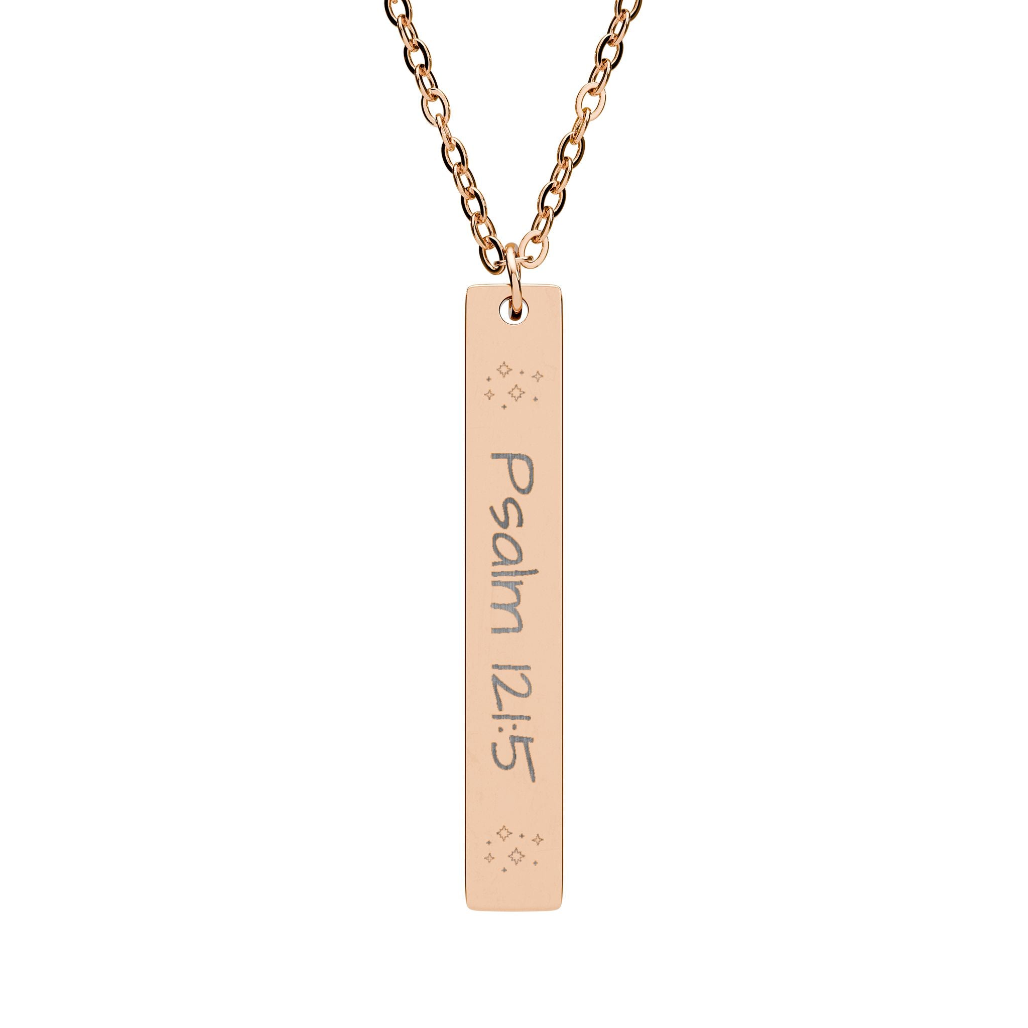 Psalm 121:5 Engraved Vertical Bar Necklace — Inspirational Scripture Pendant
