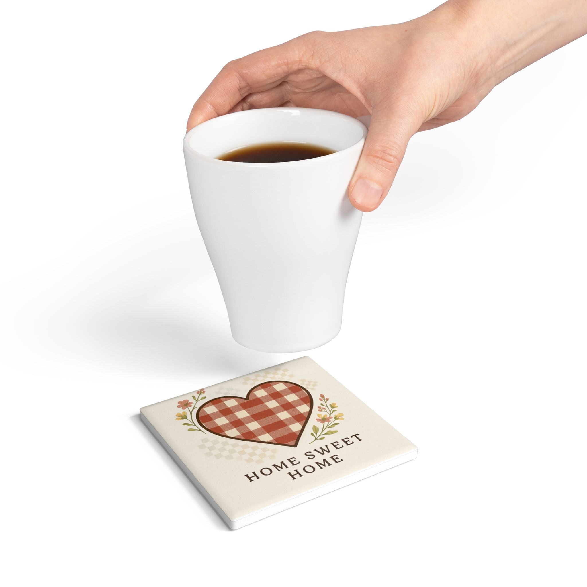 Home Sweet Home Coaster, Ceramic Drink Coaster, Rustic Table Decor, Housewarming Gift, Cozy Kitchen Accessory