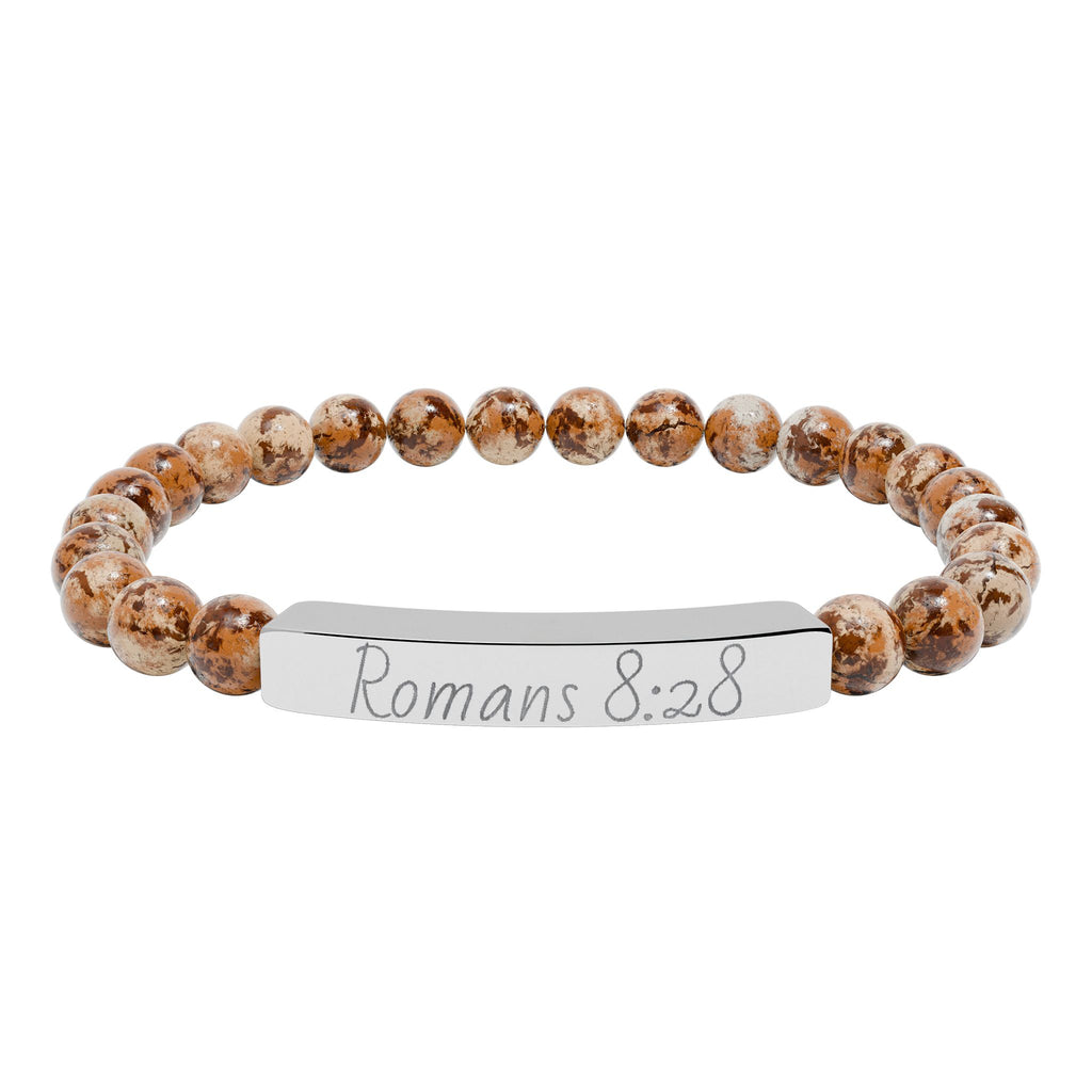 Romans 8:28 Engraved Natural Stone Stretch Bracelet