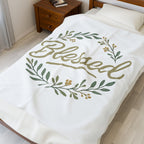 Blessed Velveteen Plush Blanket — Floral Wreath Cozy Throw