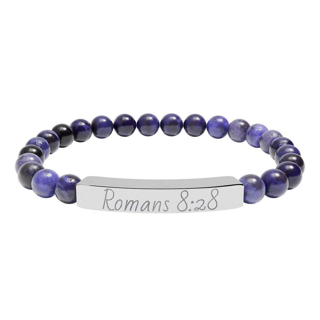 Romans 8:28 Engraved Natural Stone Stretch Bracelet