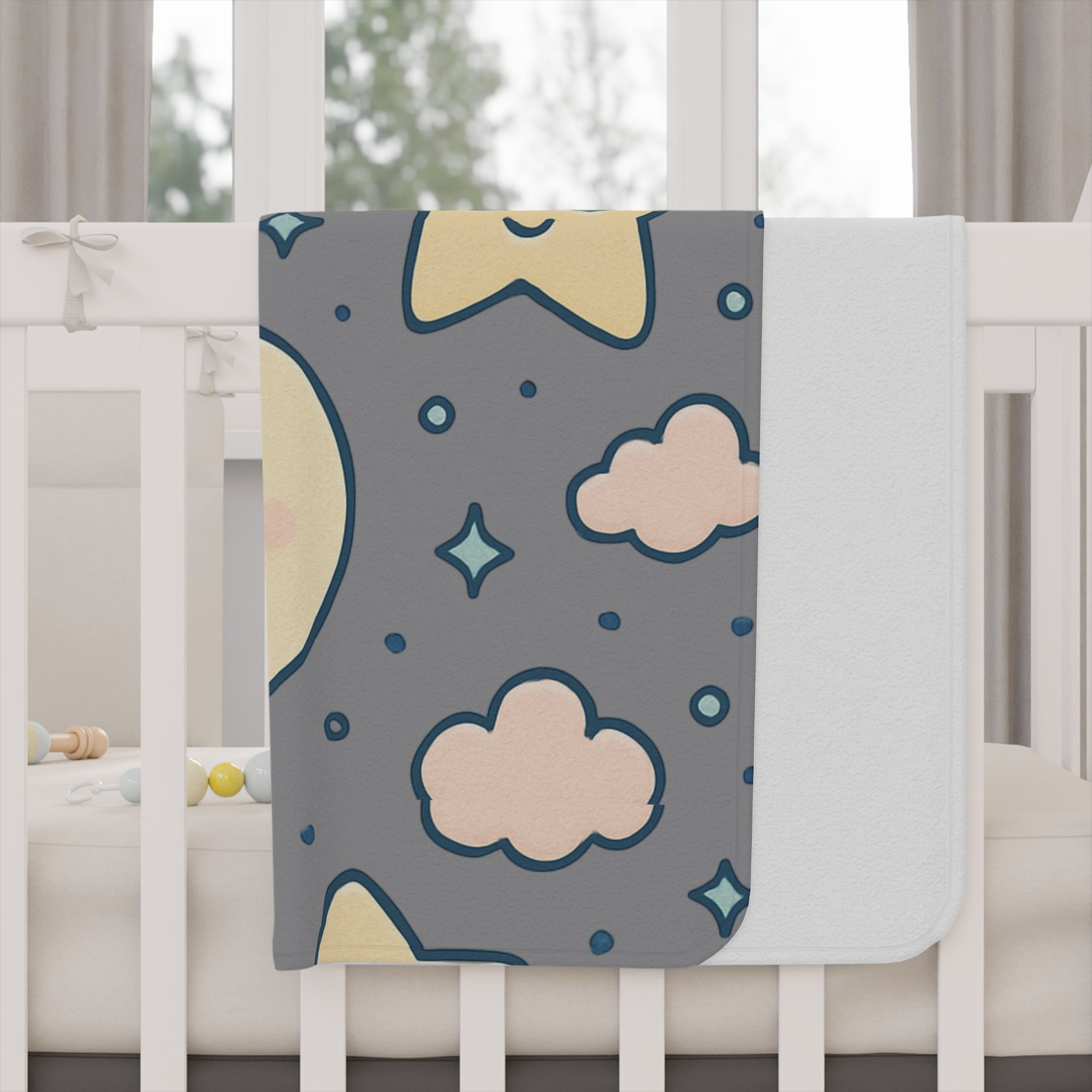 Cozy Toddler Blanket, Cute Moon and Star Design, Nursery Bed Decor, Baby Shower Gift, Kids Room Playtime, Starlight Dreams