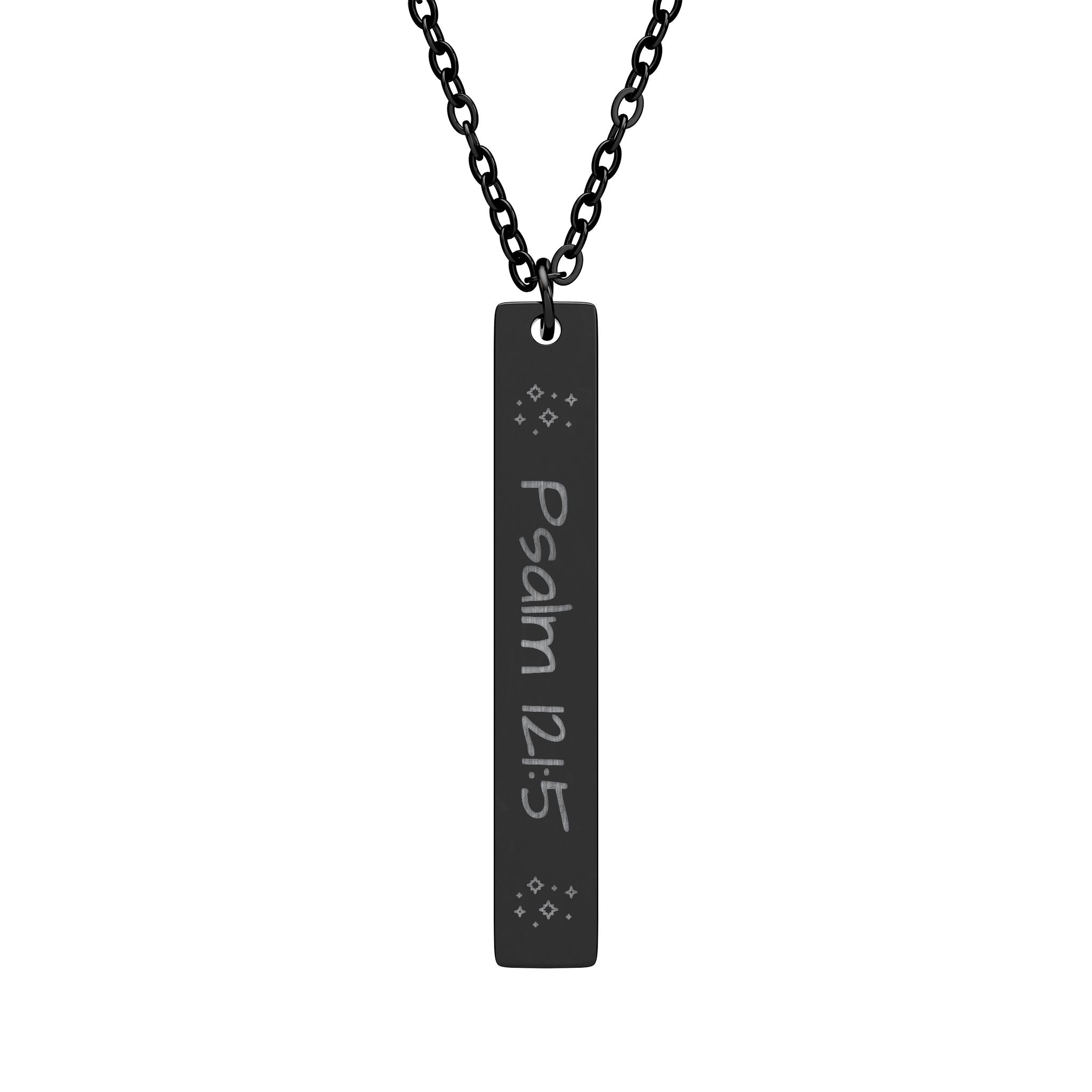 Psalm 121:5 Engraved Vertical Bar Necklace — Inspirational Scripture Pendant