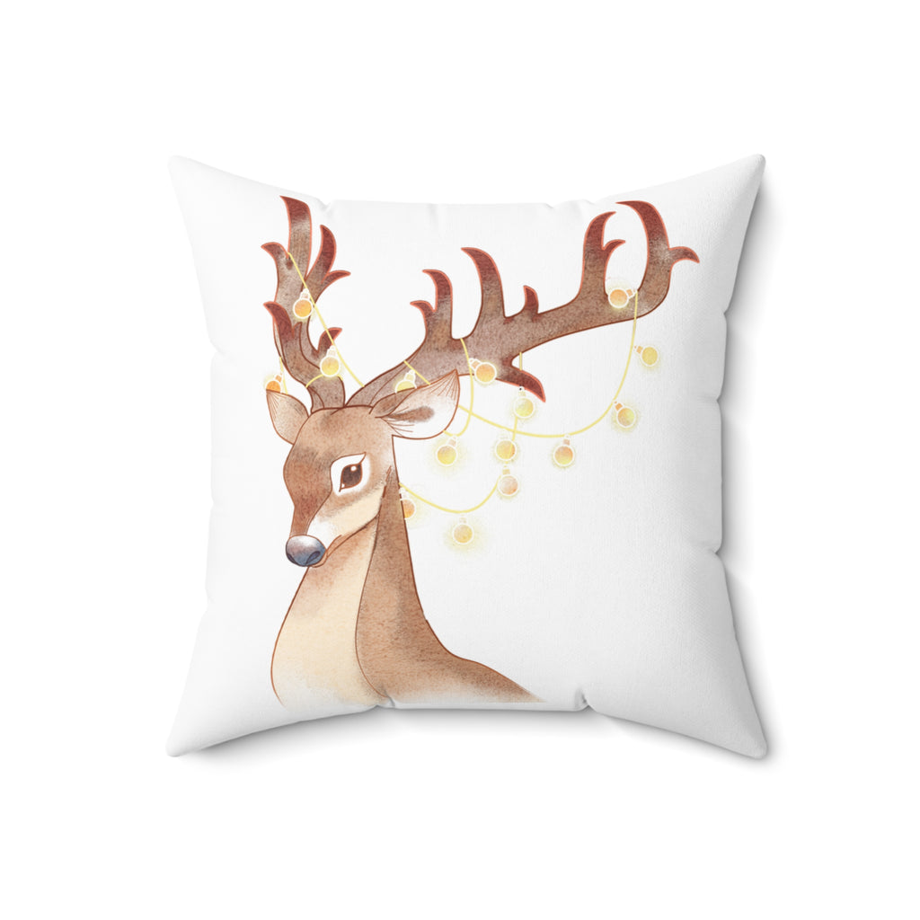Watercolor Reindeer Pillow — Festive Deer Throw Pillow with String Lights