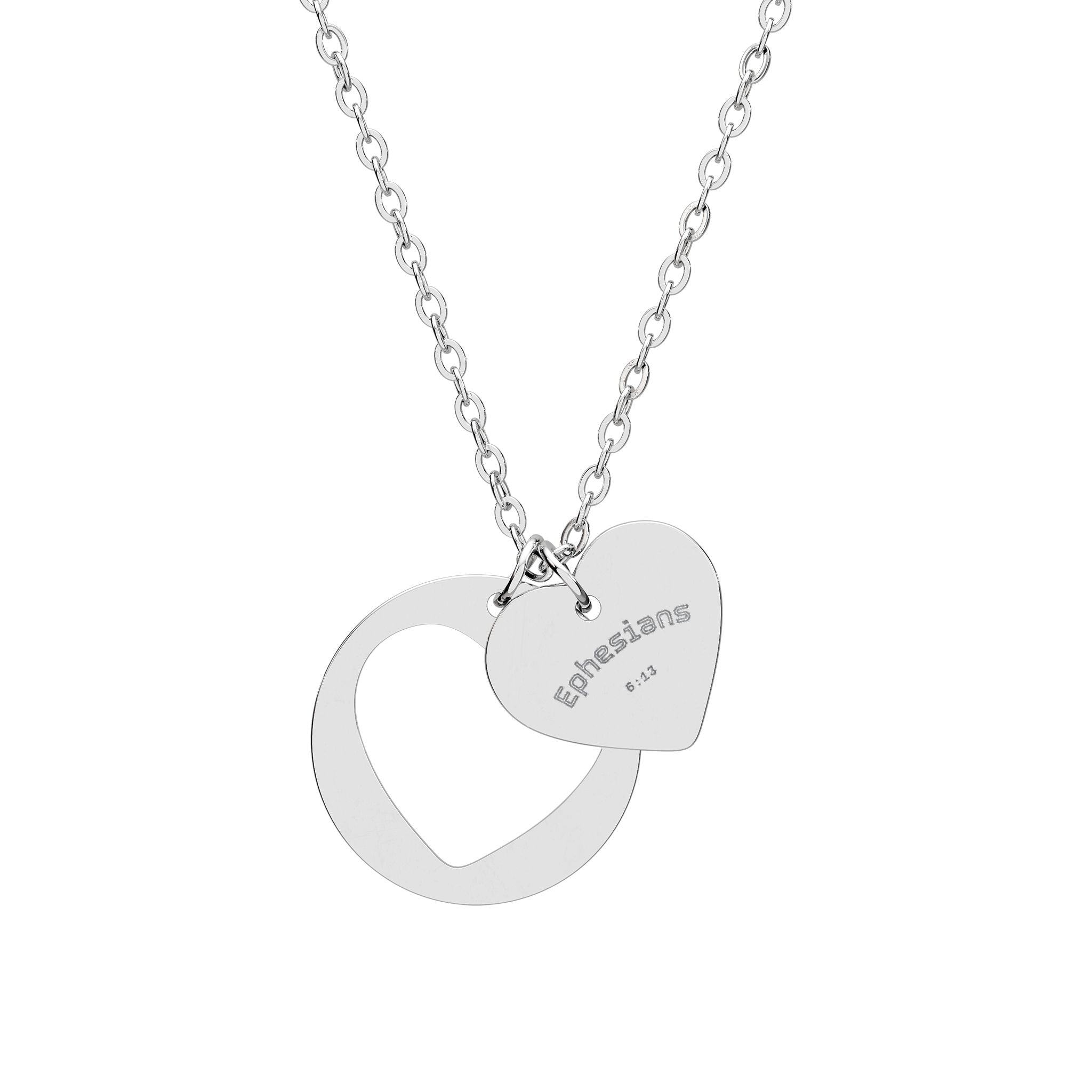 Ephesians 6:13 Heart Cutout Necklace — Engraved 'Put On the Whole Armor of God'